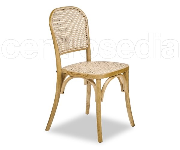Stuhl aus Holz und Rattan