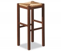 "Rustico" High Wooden Barstool - Straw Seat