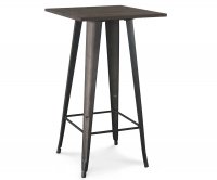 "Ares" Old Style Metal Tall Table - Wood Tabletop